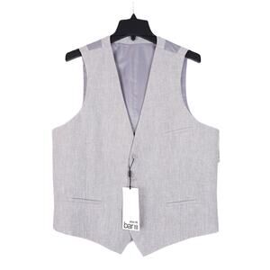 Bar III Men's Slim-Fit 100% Linen Suit Vest Grey Solid Large NWT